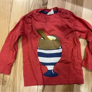 Mini Boden Red Long Sleeve Tee with Egg Cup Appliqué